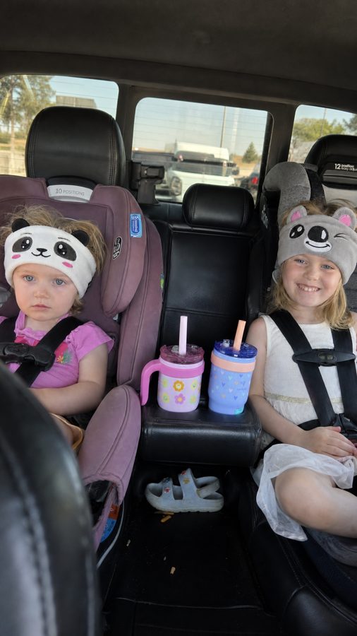 Two sisters wearing Snugsy Buds in the car